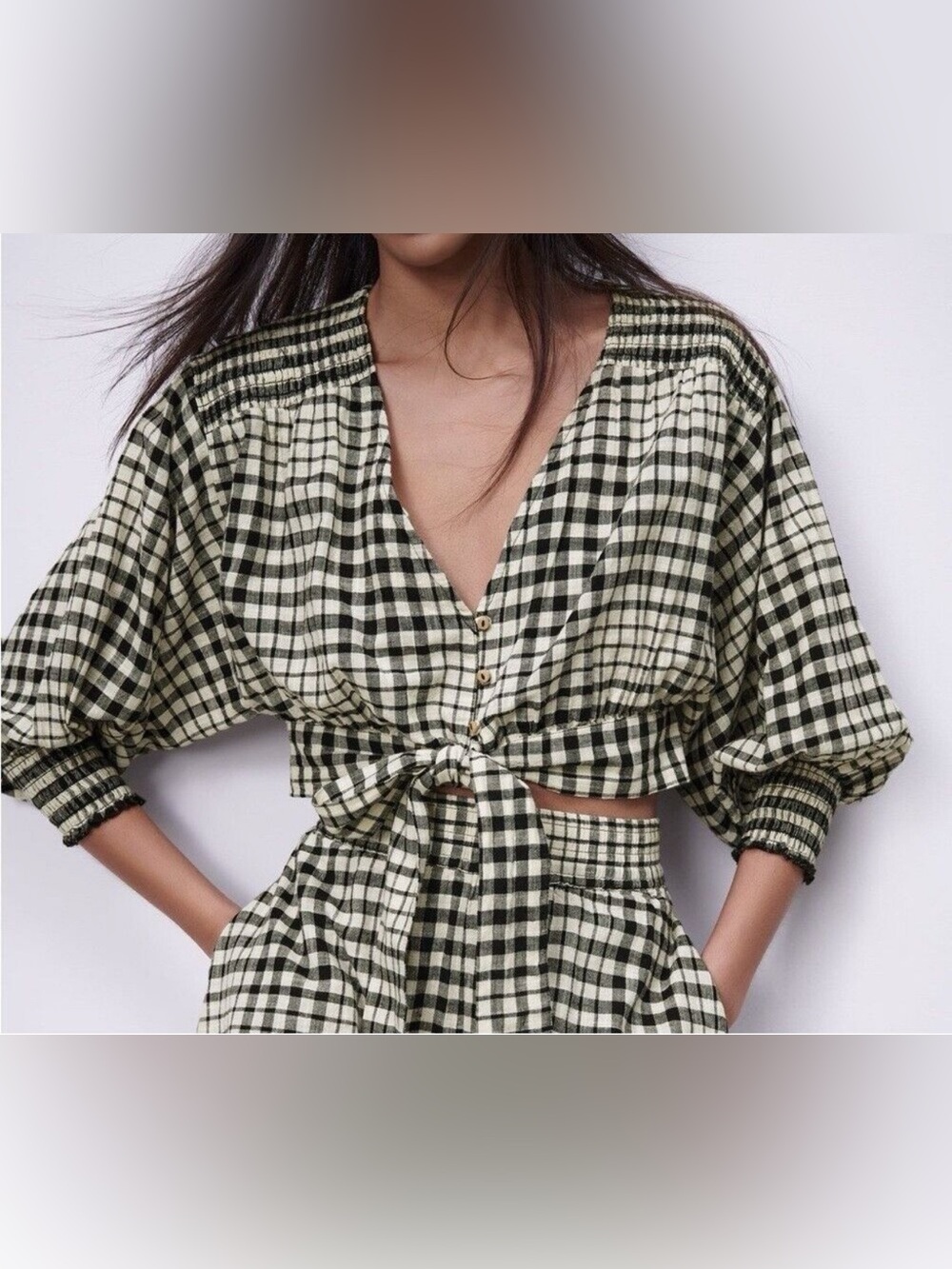 Zara Long Puff Sleeves And Smocked Shoulder Size XL